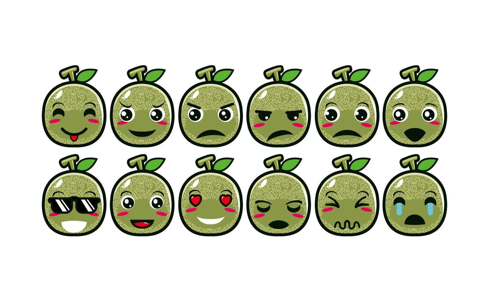 Cute smiling funny melon set collection.Vector flat cartoon face character mascot illustration .Isolated on white background vector