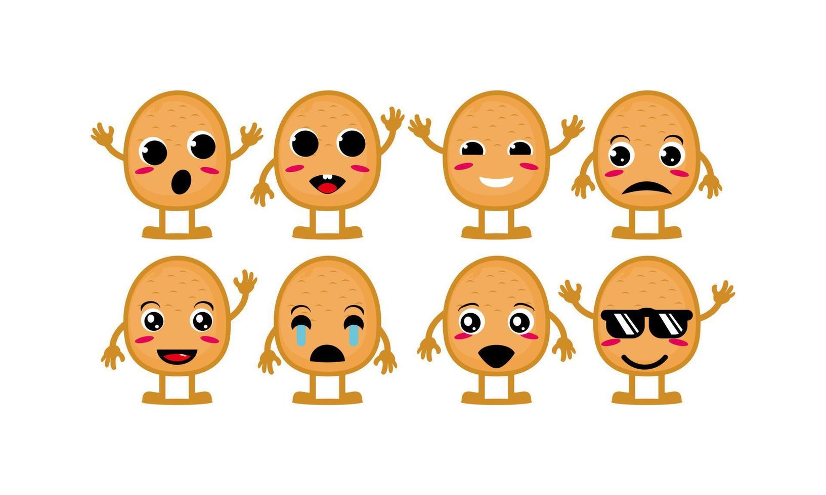 Cute smiling funny potato set collection.Vector flat cartoon face character mascot illustration .Isolated on white background vector