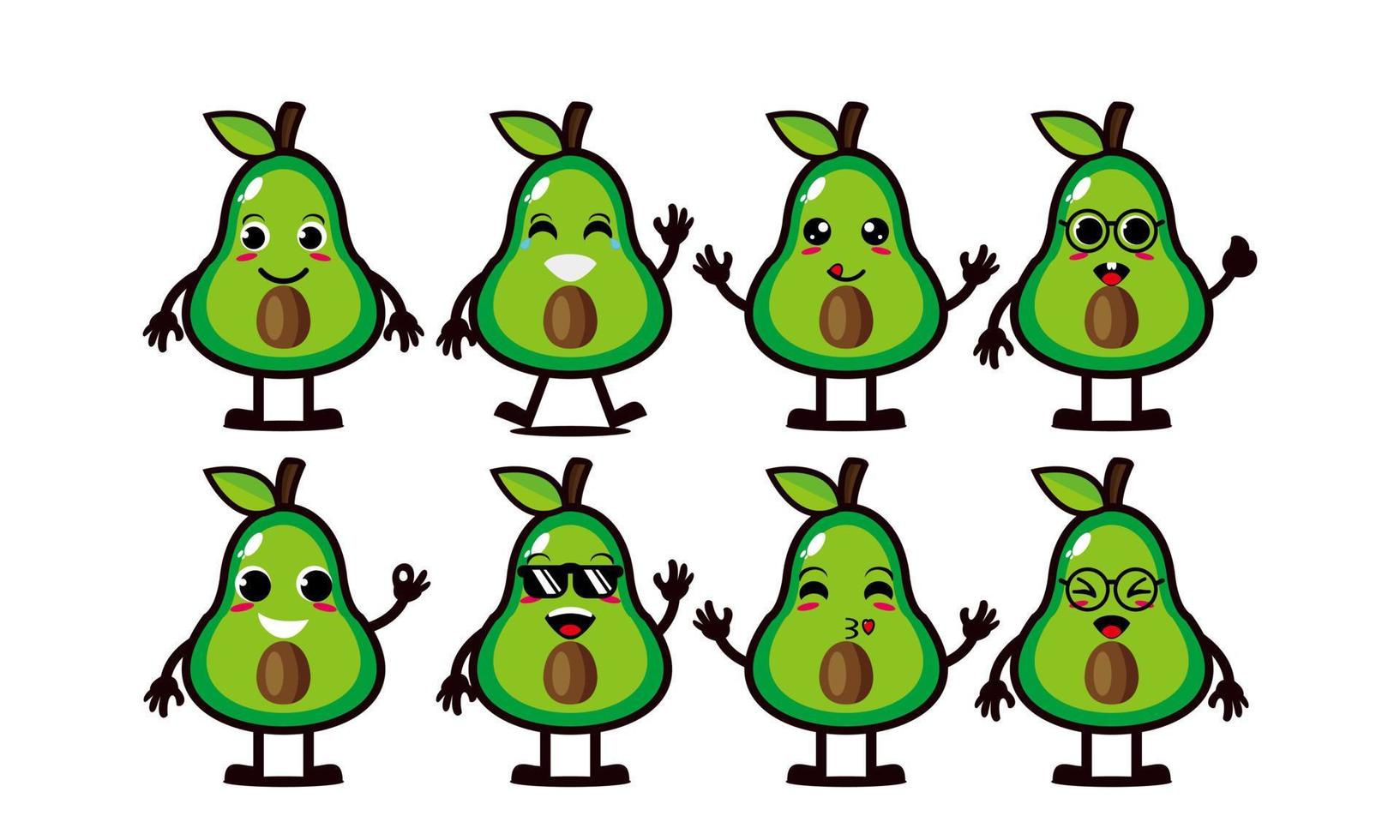 Cute smiling funny avocado set collection.Vector flat cartoon face character mascot illustration .Isolated on white background vector