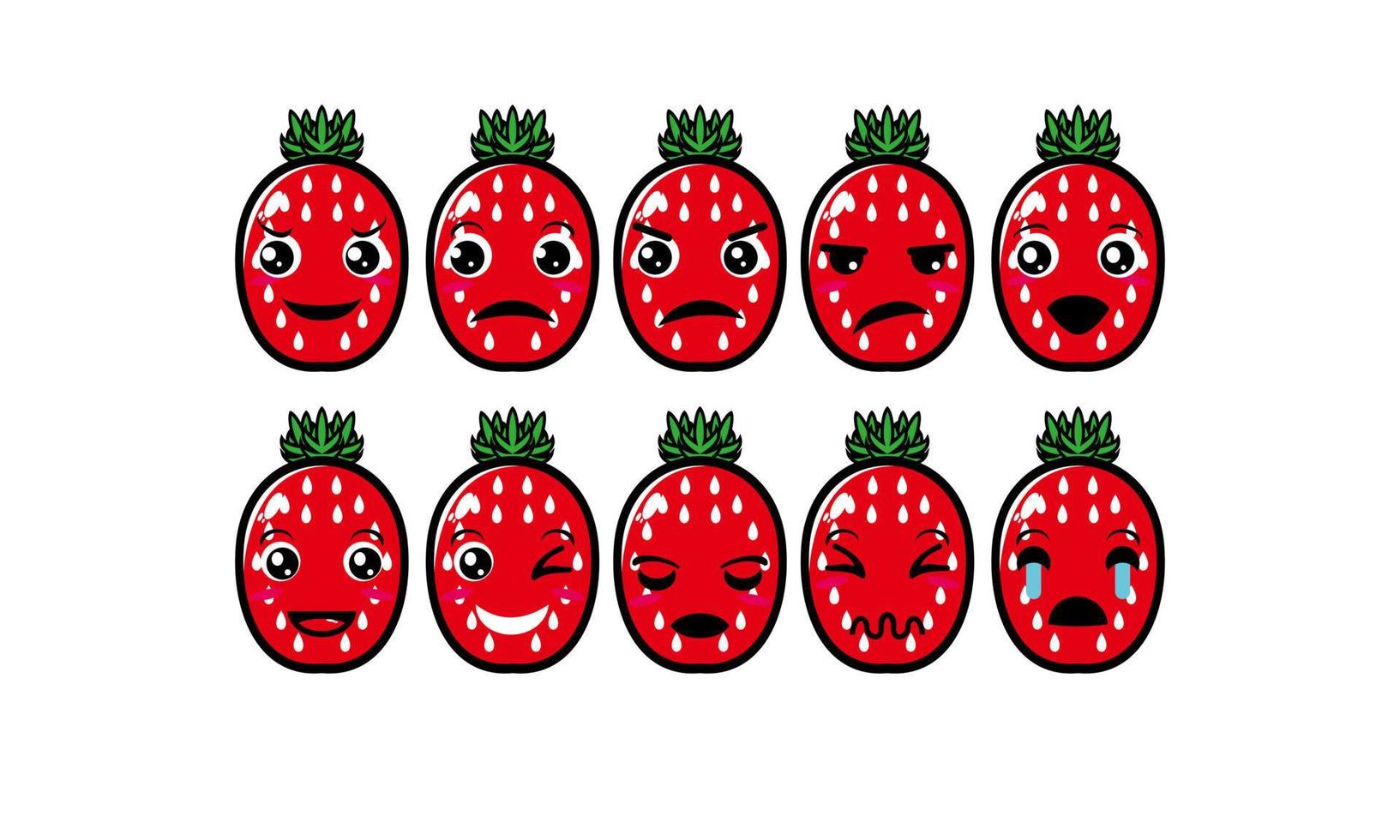 Cute smiling funny strawberry set collection.Vector flat cartoon face character mascot illustration .Isolated on white background vector