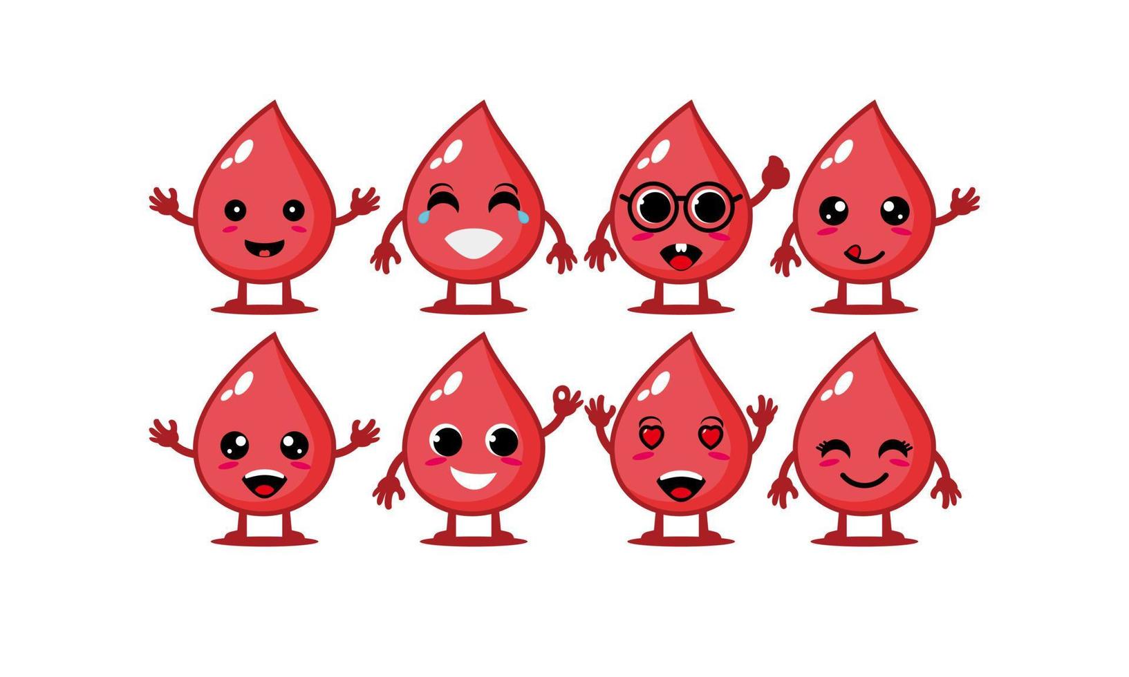 Cute smiling funny blood drop set collection.Vector flat cartoon face character mascot illustration .Isolated on white background vector