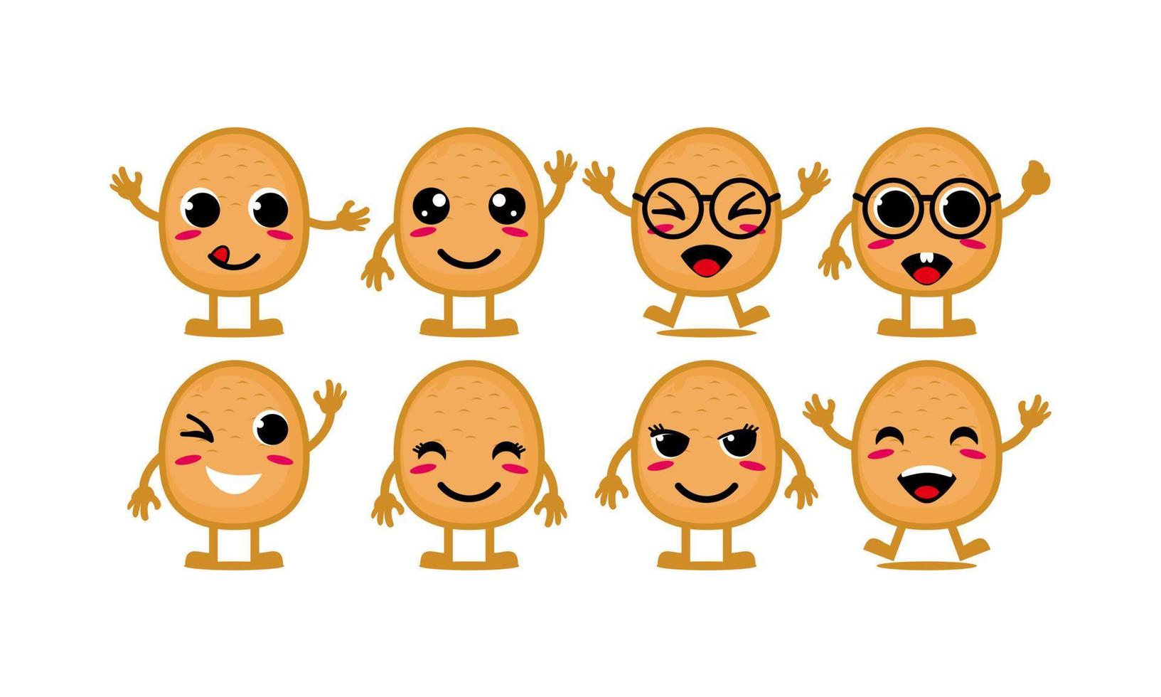 Cute smiling funny potato set collection.Vector flat cartoon face character mascot illustration .Isolated on white background vector