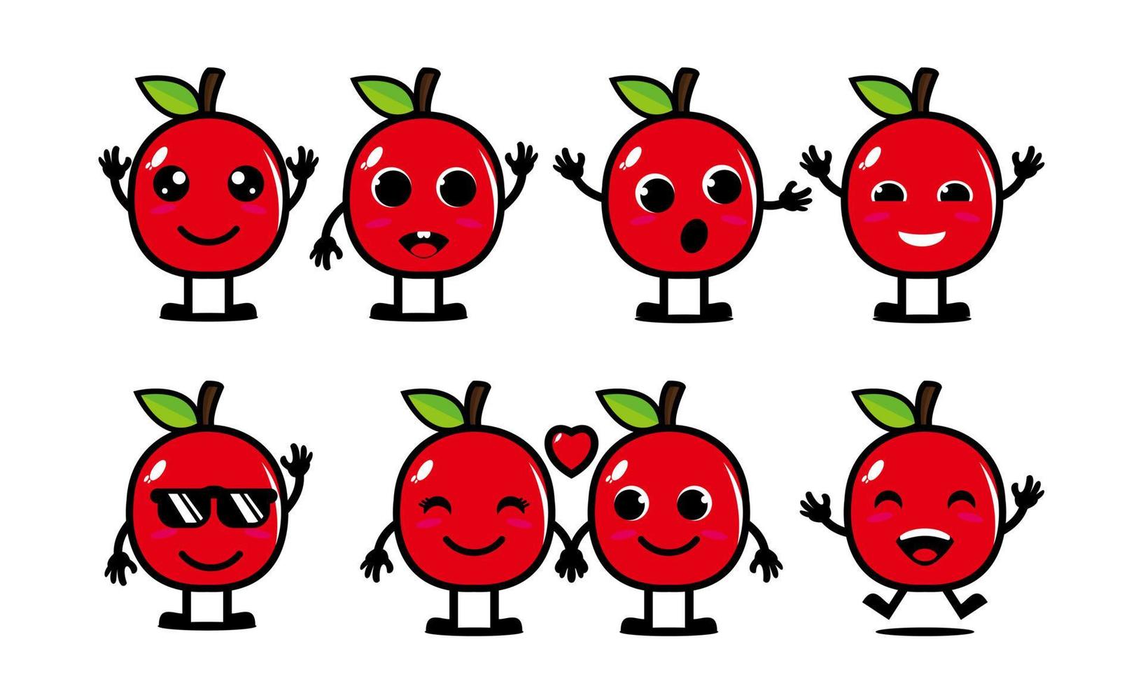 Cute smiling funny apple set collection.Vector flat cartoon face character mascot illustration .Isolated on white background vector
