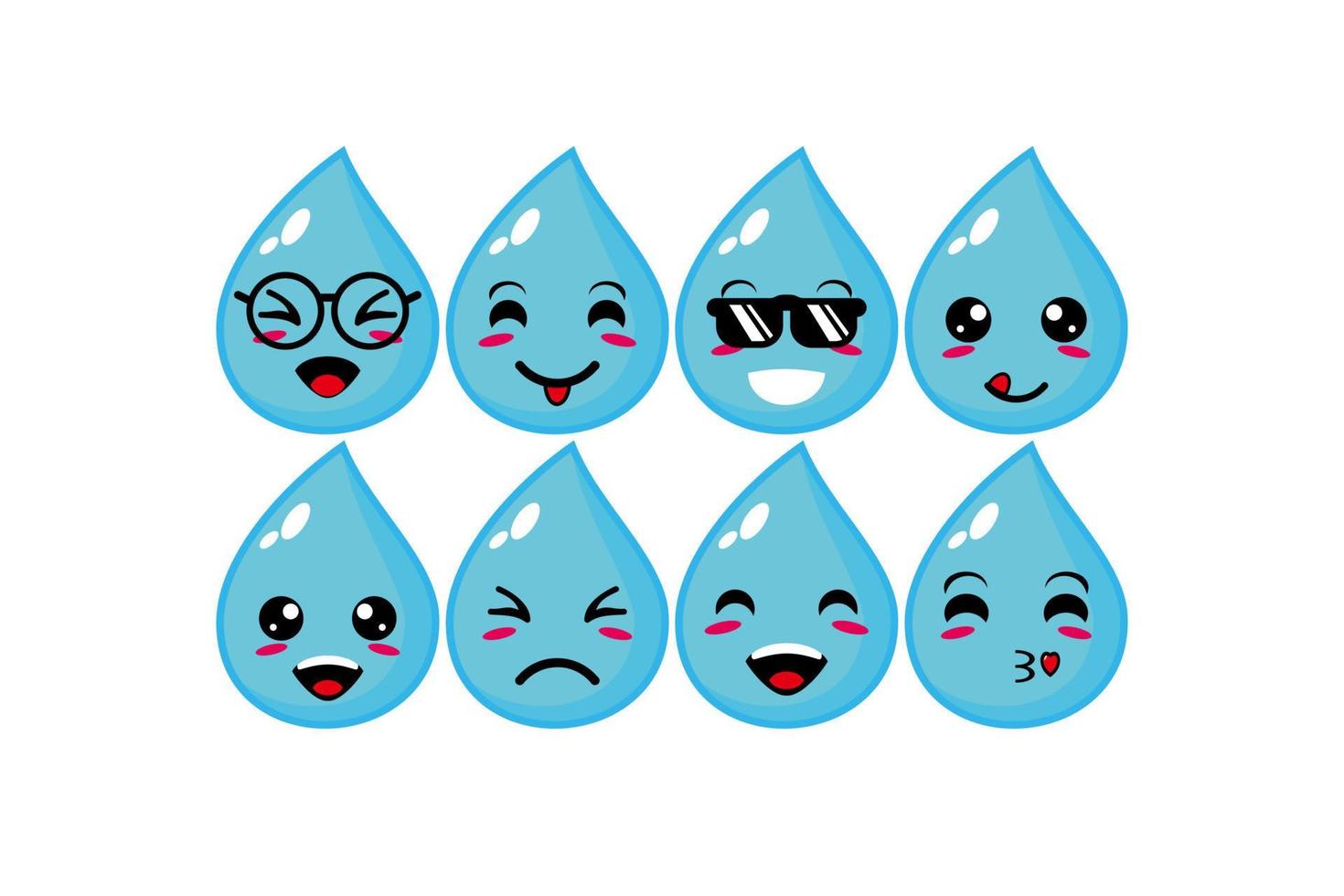 cute smiling aqua water drop set collection.Vector flat cartoon face character mascot illustration .Isolated on white background vector