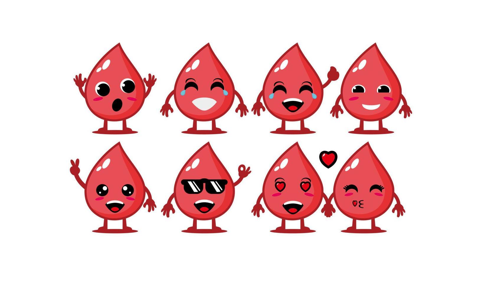 Cute smiling funny blood drop set collection.Vector flat cartoon face character mascot illustration .Isolated on white background vector