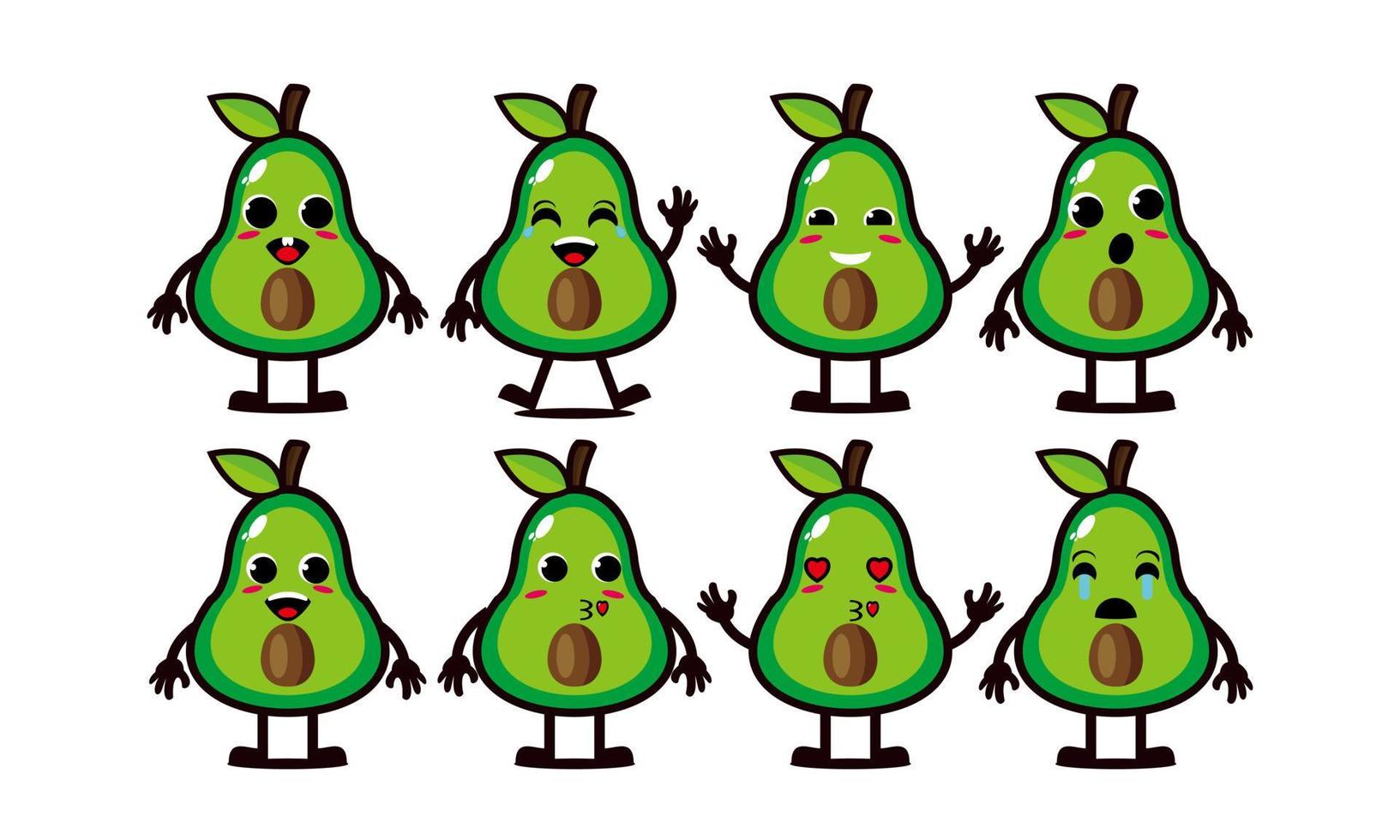 Cute smiling funny avocado set collection.Vector flat cartoon face character mascot illustration .Isolated on white background vector