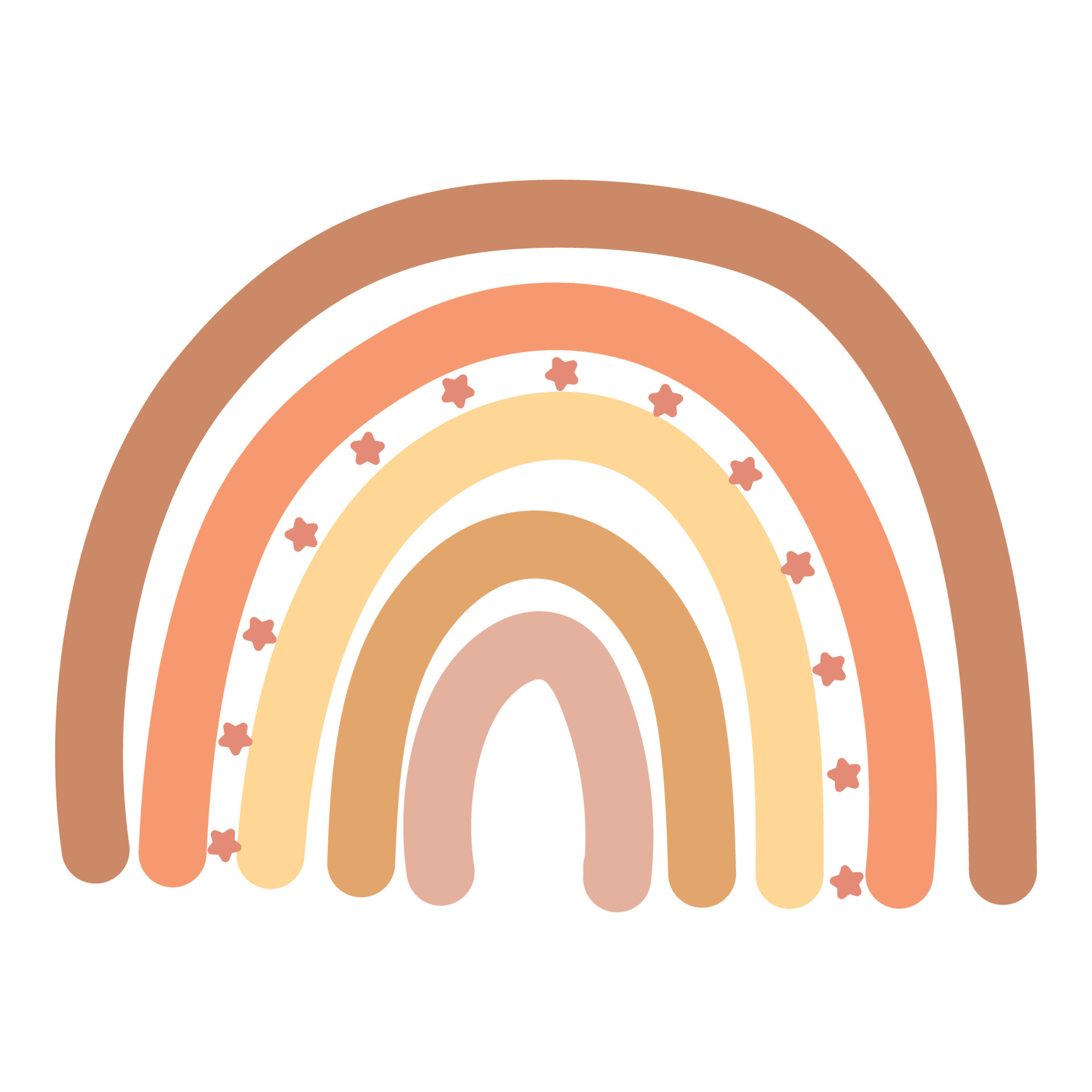 Hand Drawn Boho Rainbows. Cute Set in Pastel and Earthy Colors. Vector
