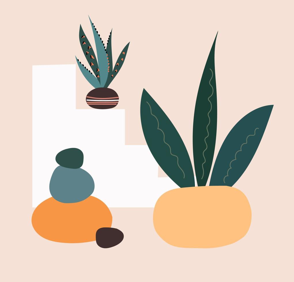 decoración moderna para el hogar con plantas.colores boho de plantas caseras y diseño vectorial de dibujos animados dibujados vector