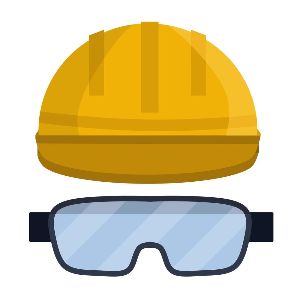 Yellow helmet worker. Safety glasses Builder vector