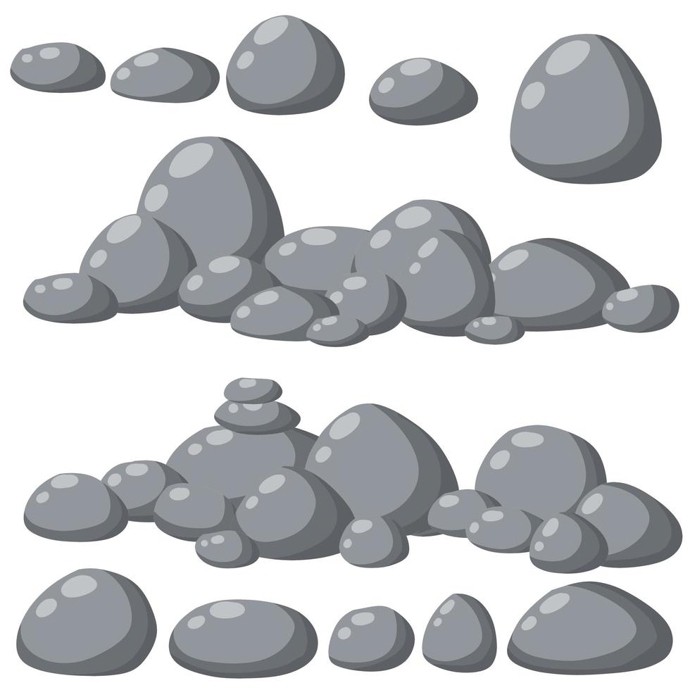 conjunto de piedras de granito gris de diferentes formas. vector