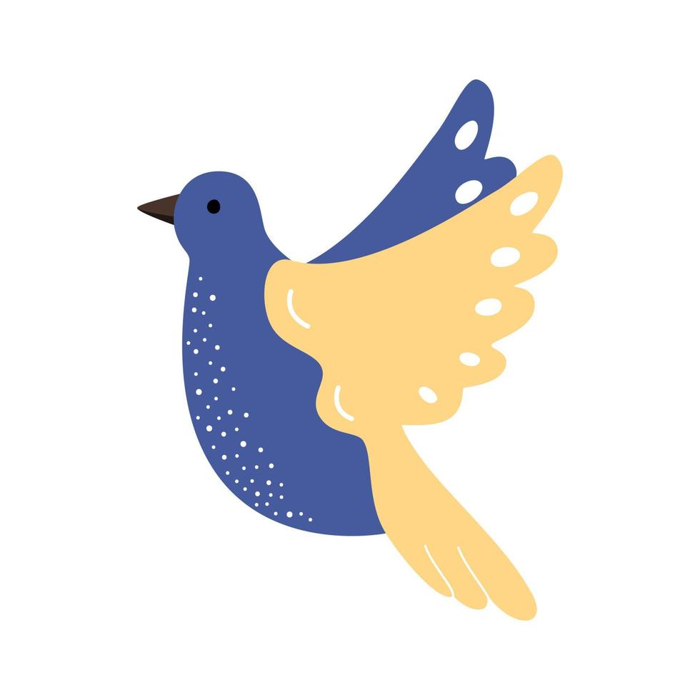 Yellow and blue ukrainian vector bird of peace. Illustration of a free pigeon in flight.