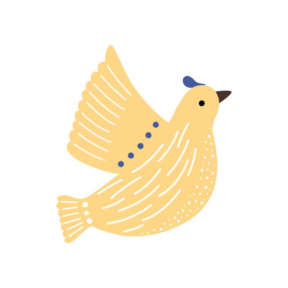 Yellow Ukrainian vector bird of peace. Illustration of a free pigeon in flight.