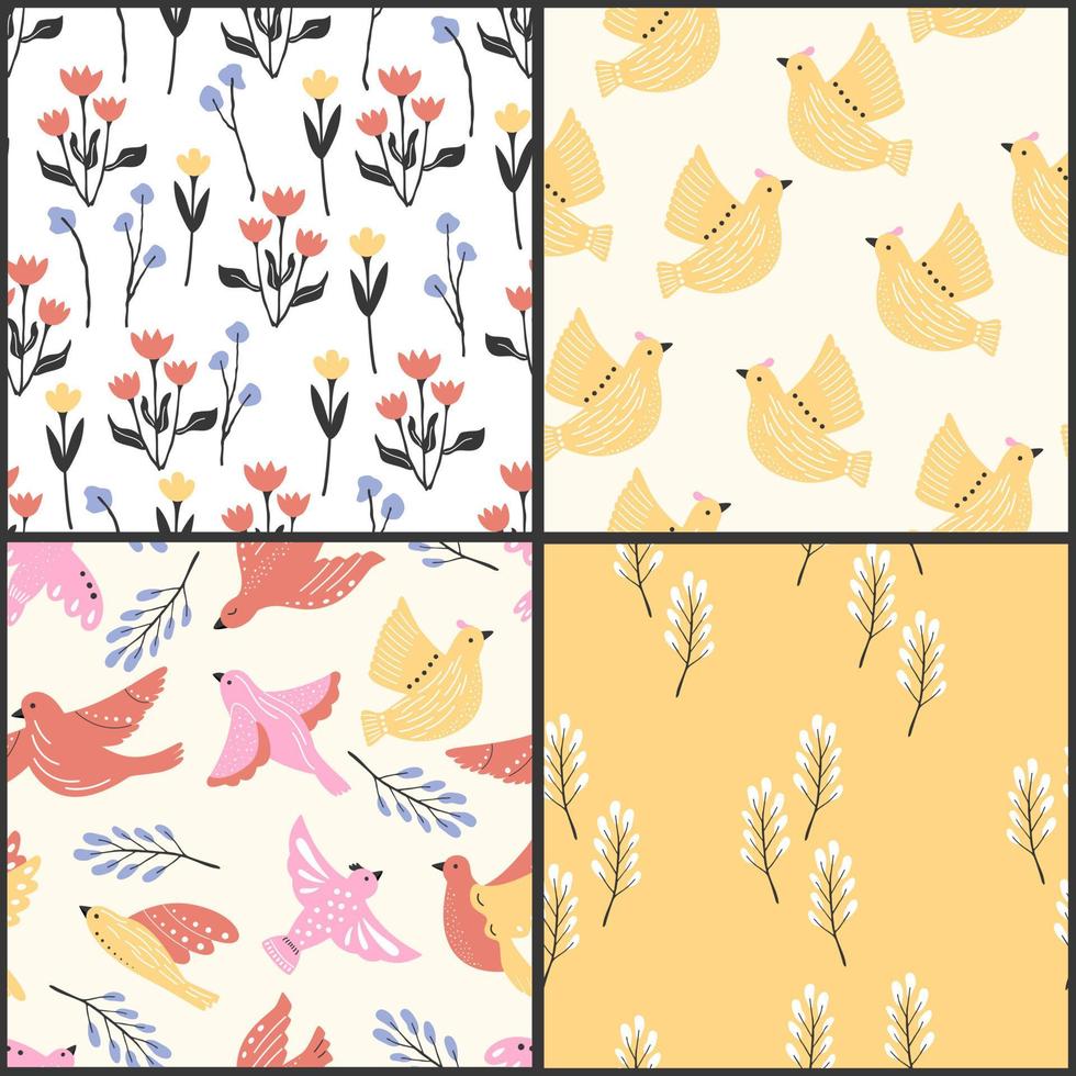 Seamless spring pattern with vintage style flowers. Collection of floral bright prints vector