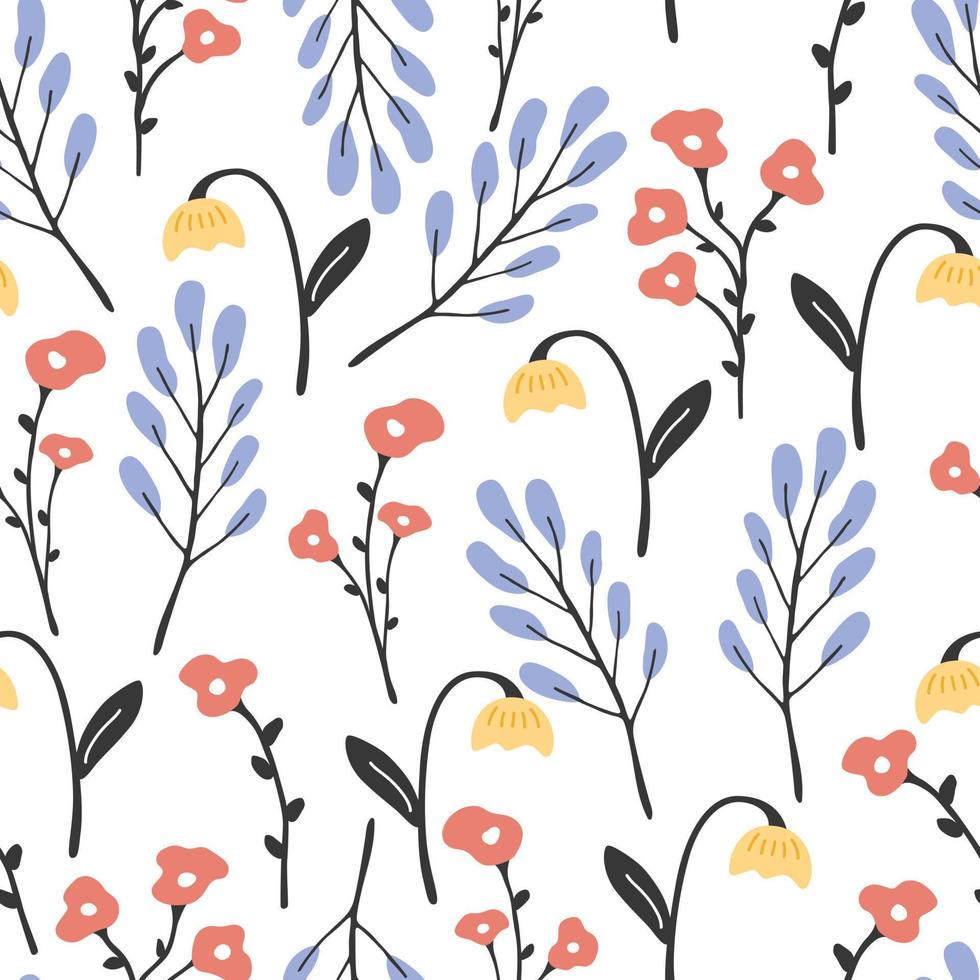 Abstract floral seamless pattern. Bright spring colors of flowers, blooming print vector