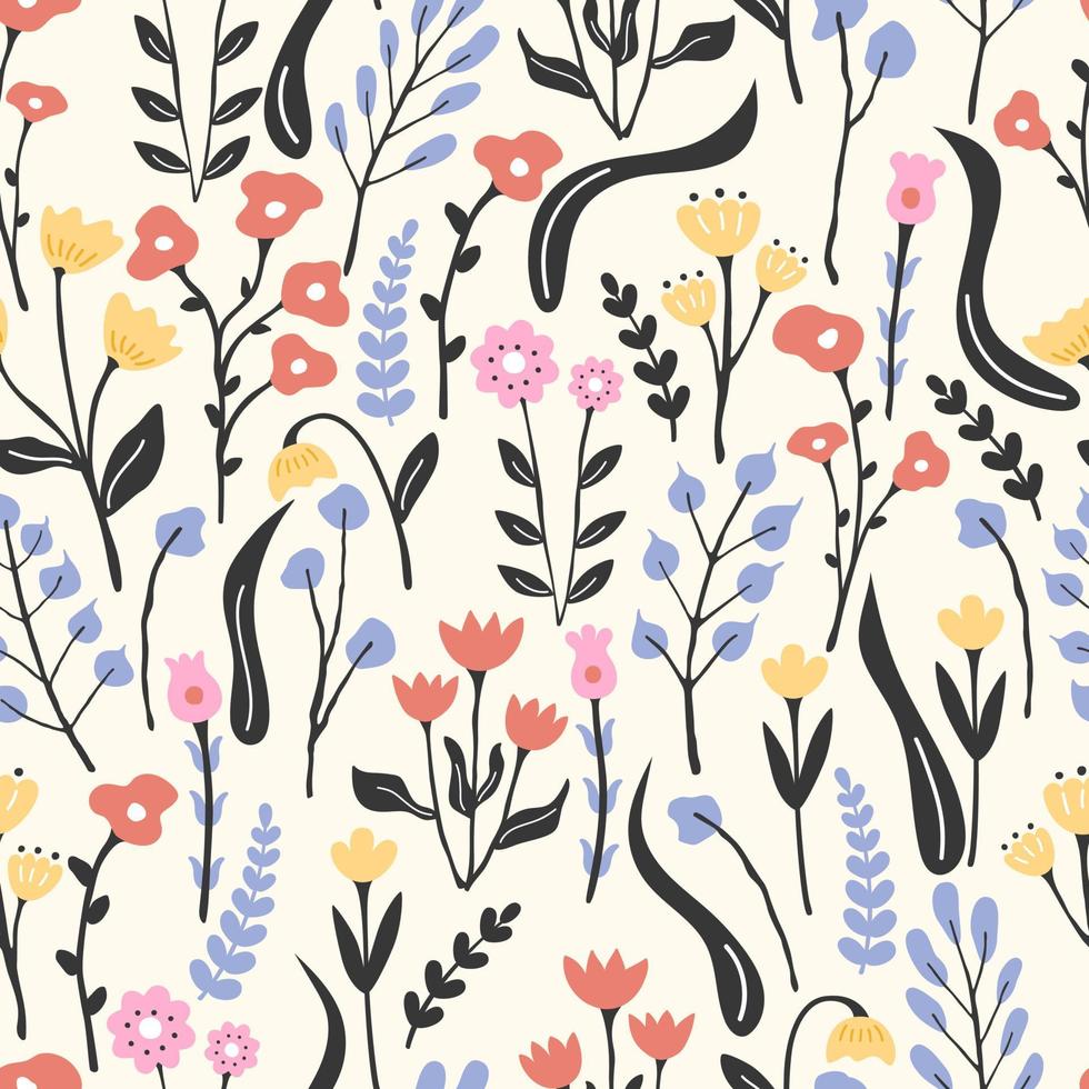 Vintage floral seamless pattern. Colorful spring autumn print, delicate romantic flowers. vector