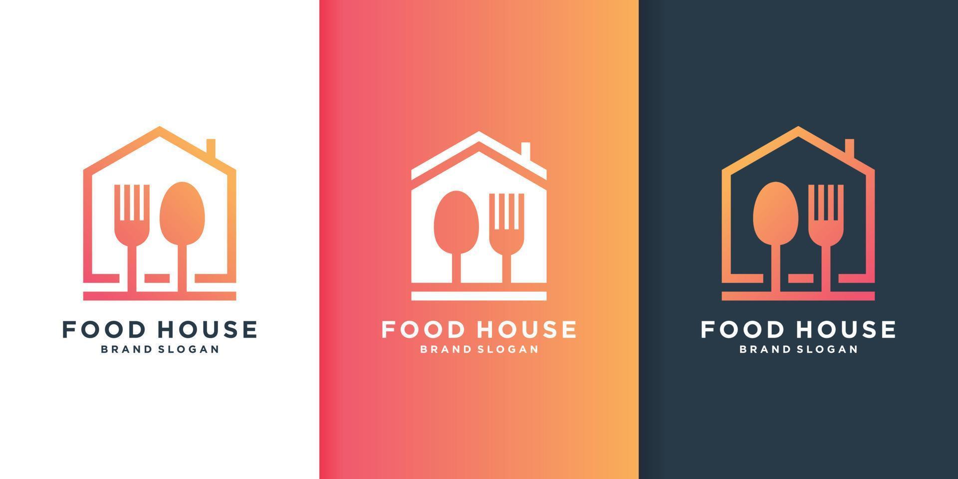 Food house logo with line art concept Premium Vector