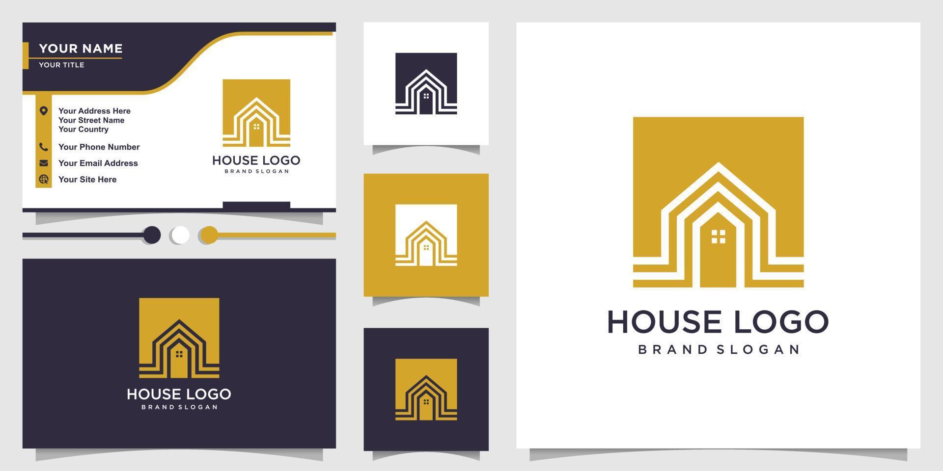 House logo template and business card design with modern concept Premium Vector