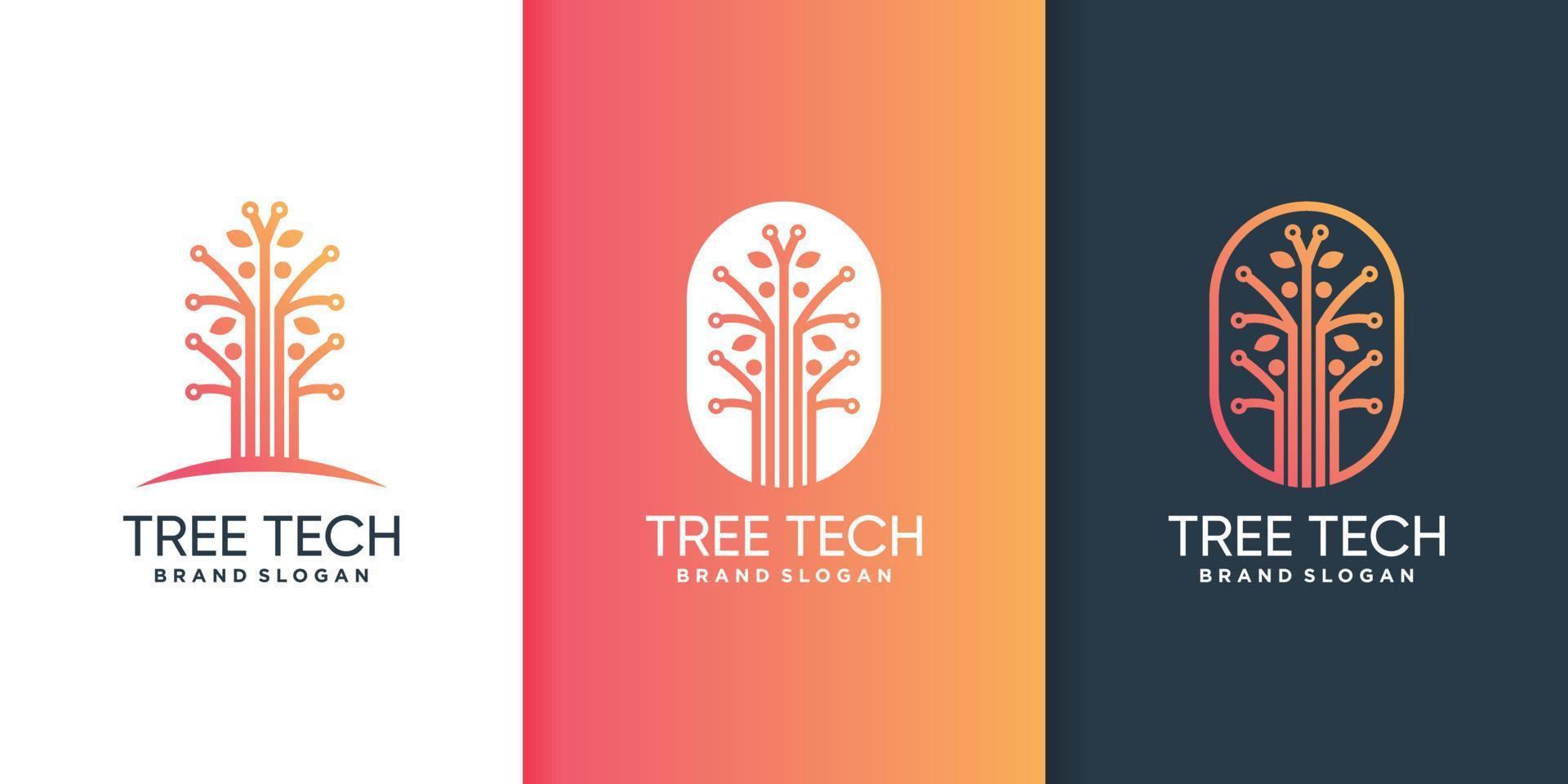 Tree logo template with technology concept Premium Vector