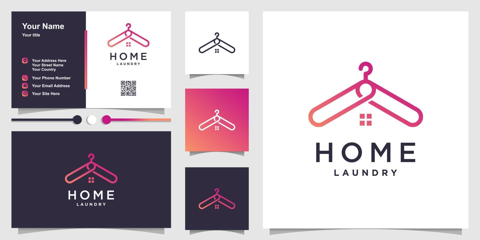 plantilla de logotipo de inicio con concepto de gancho de ropa y vector premium de diseño de tarjeta de visita