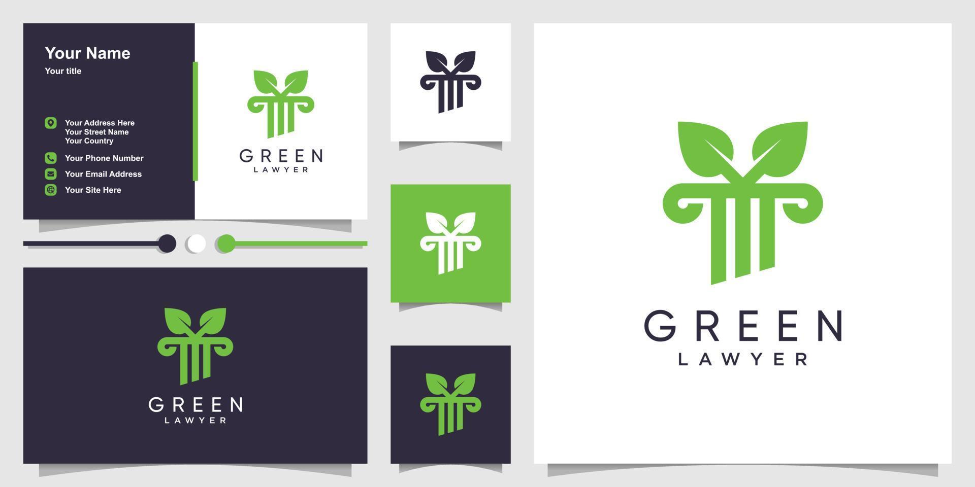 Lawyer logo template and business card design with leaf concept Premium Vector