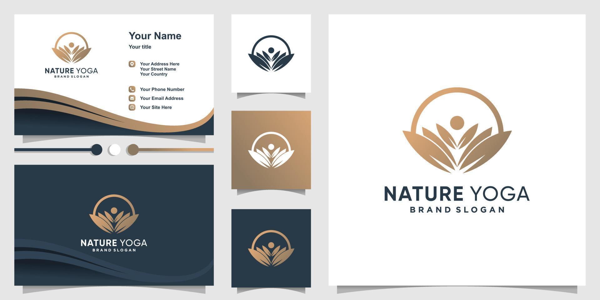 logotipo de yoga natural con concepto de loto y vector premium de diseño de tarjeta de visita