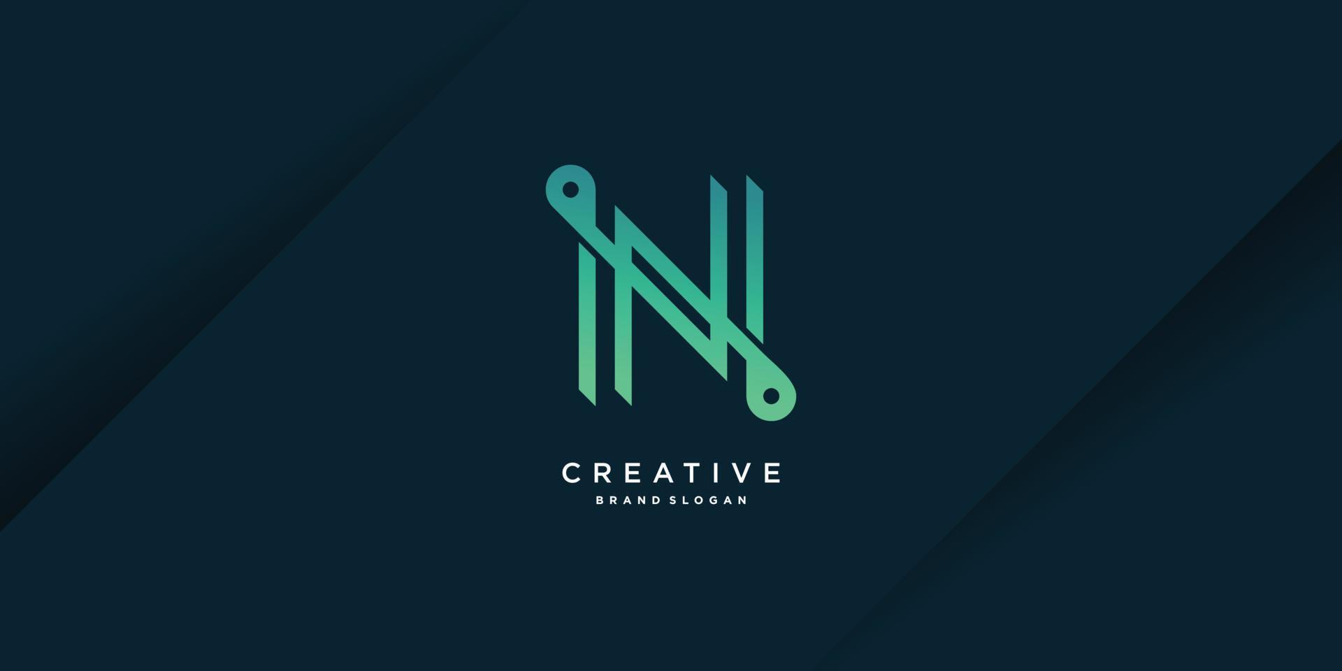 logotipo de la letra n del monograma con concepto moderno creativo y estilo degradado parte 5 vector