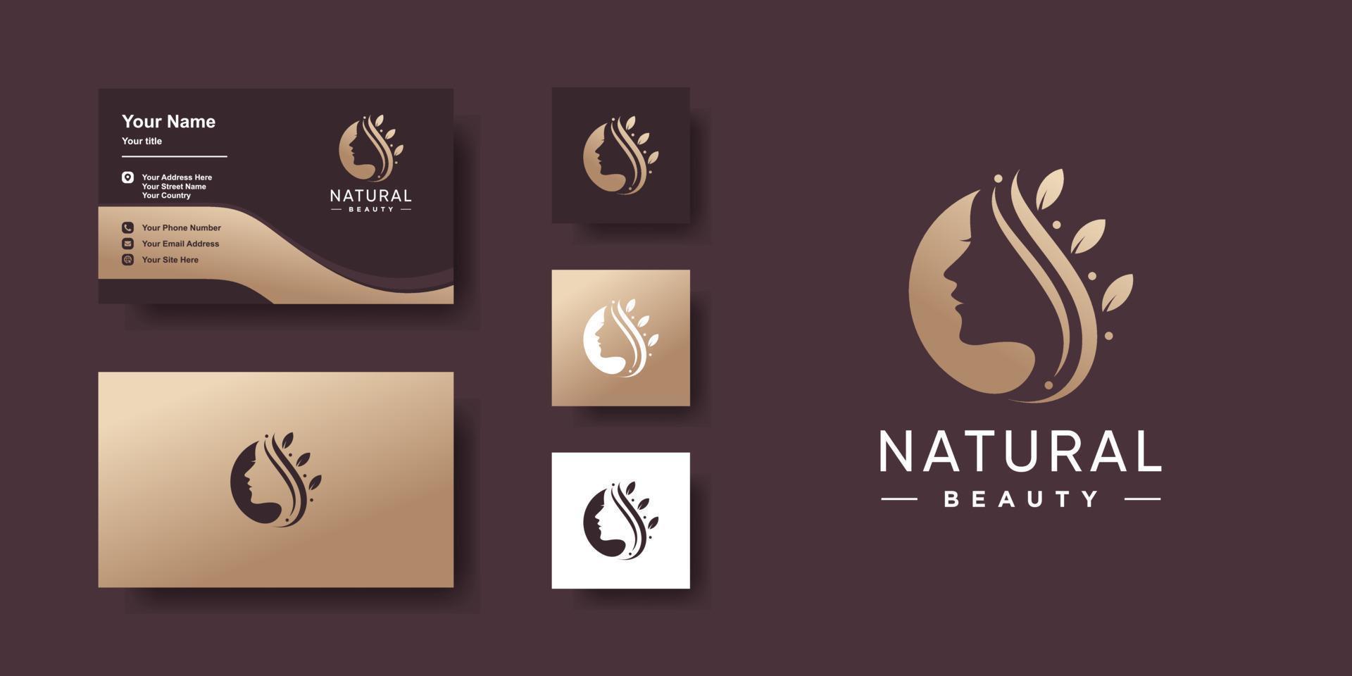 plantilla de logotipo de belleza natural idea creativa para mujer y diseño de tarjeta de visita premium vector