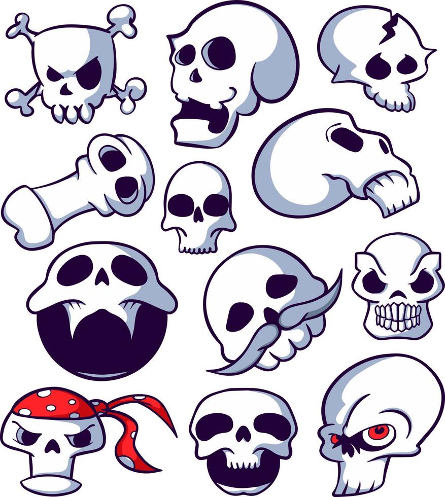 paquete de ilustración de doodle de cabeza de calavera vector