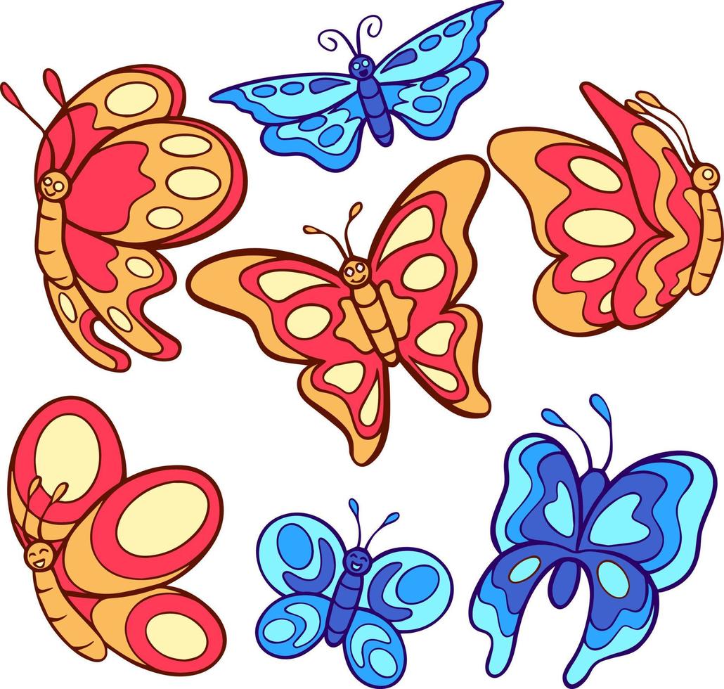 paquete de ilustración de doodle de mariposa vector