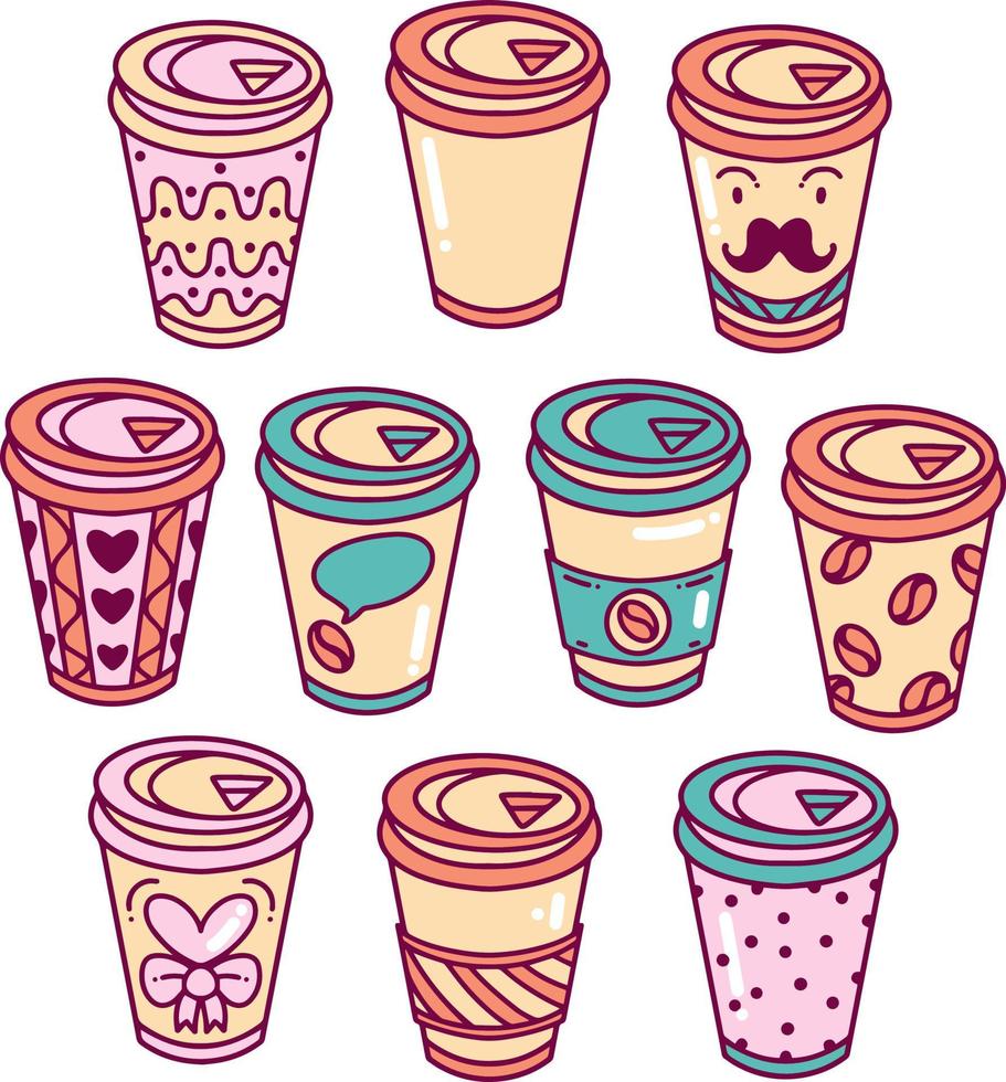 paquete de ilustración de doodle de taza de café vector