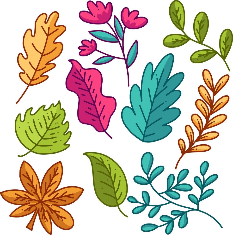 paquete de ilustración de doodle de hoja vector