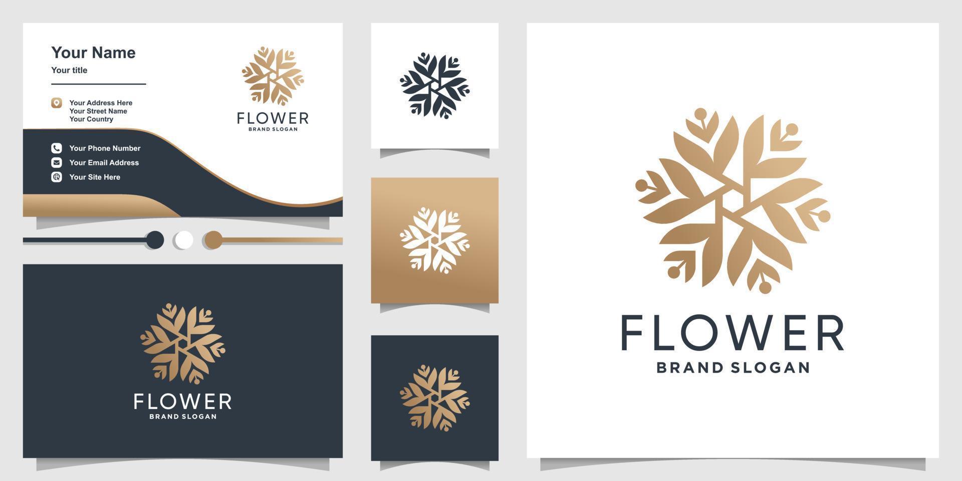 Flower abstract logo template with creative concept and business card design Premium Vector