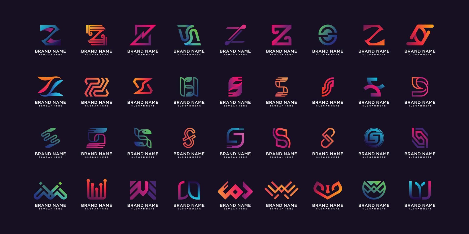 conjunto de logotipo creativo con iniciales s y w premium vector
