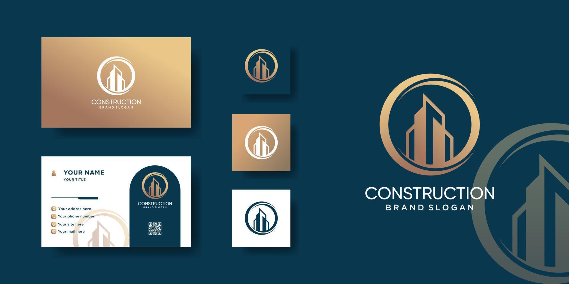 Construction logo with modern creative concept and business card design vector