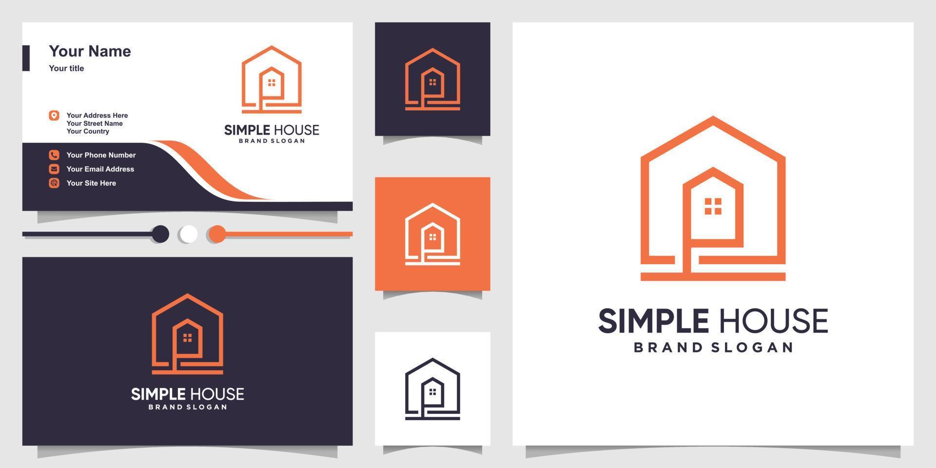 Simple house logo template with line art style and business card design Premium Vector