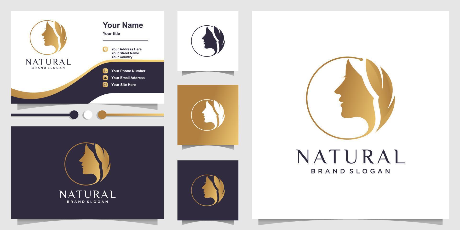 plantilla de logotipo de belleza natural con concepto único y vector premium de diseño de tarjeta de visita