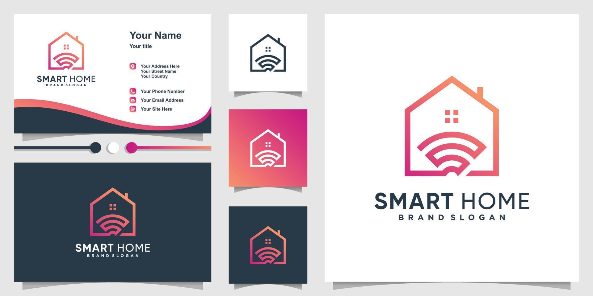 Smart house logo with unique concept and business card design Premium Vector