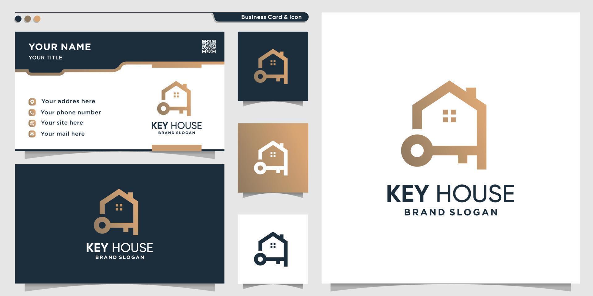 Key house logo template with modern concept and business card design Premium Vector