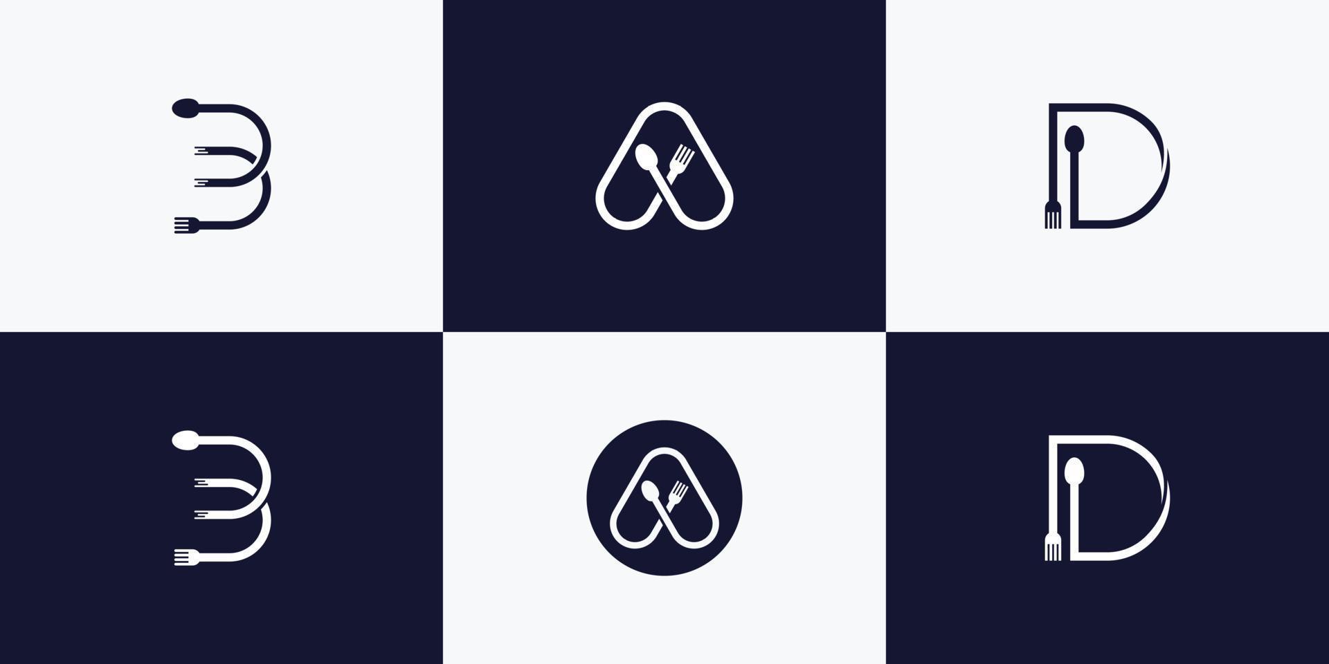 Set of monogram letter A, B and D with spoon and fork concept Premium Vector