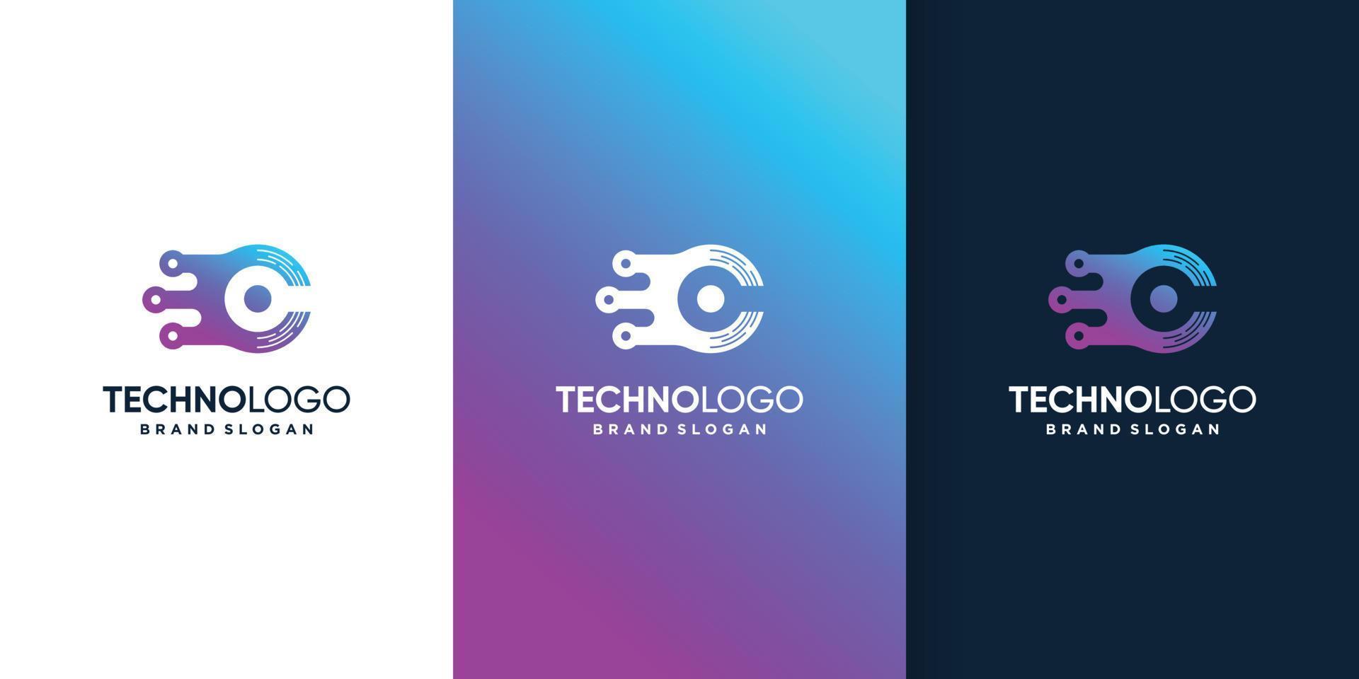 plantilla de logotipo de tecnología abstracta con iniciales c vector premium