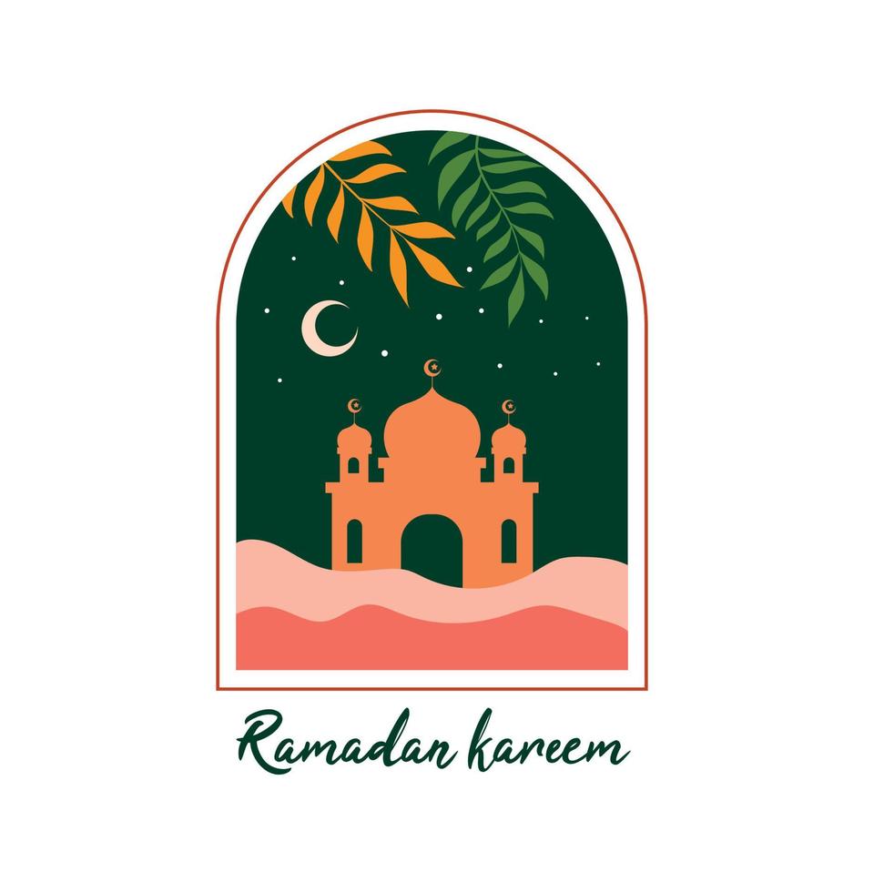 ventana islámica de estilo oriental y diseño de arco con diseño boho moderno, luna, mezquita. pasos vectoriales 10 vector