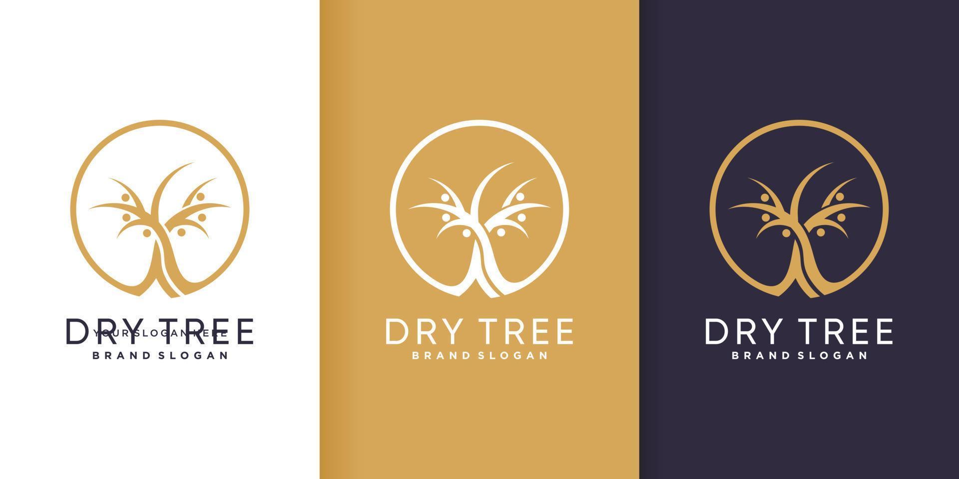 Dry tree logo with creative abstract concept Premium Vector