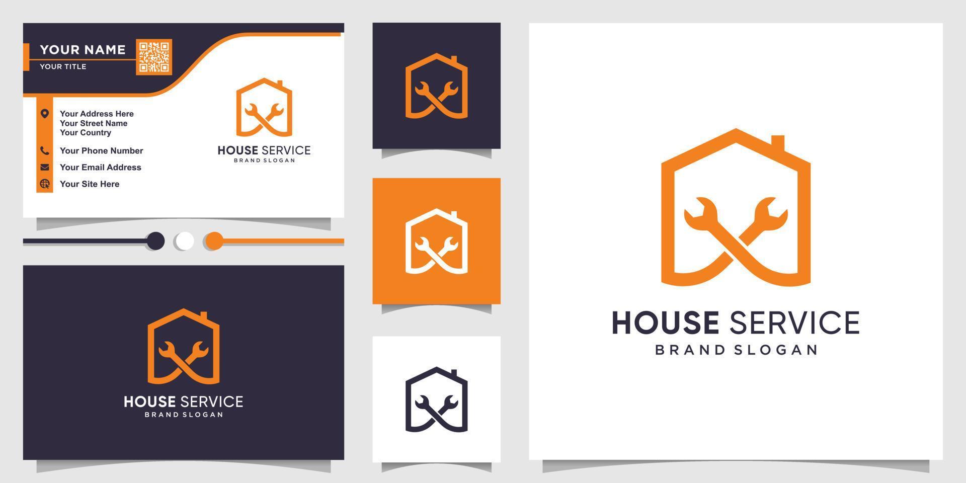 Home service logo template and business card with line art style Premium Vector