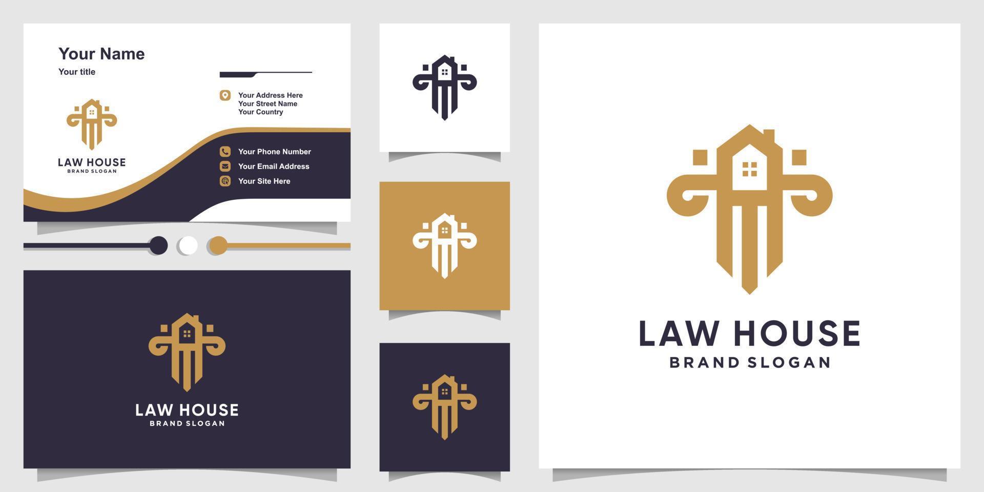 Law house logo template and business card design with creative concept Premium Vector