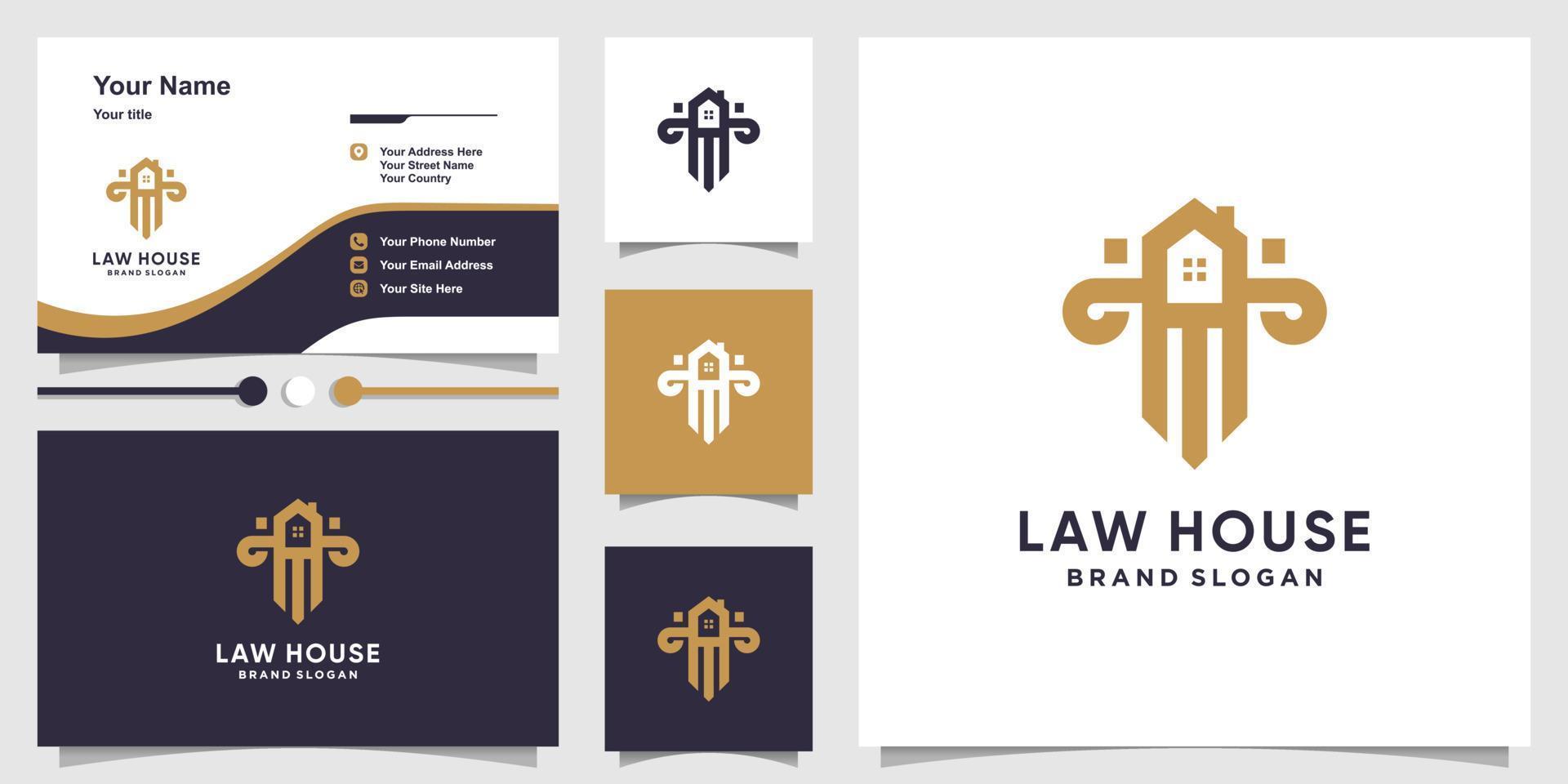 plantilla de logotipo de casa de leyes y diseño de tarjeta de visita con vector premium de concepto creativo