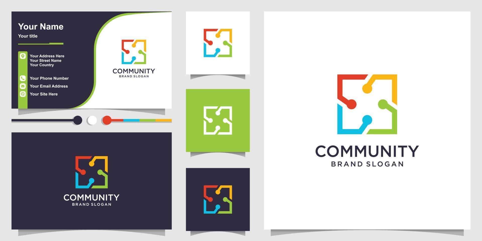 grupo de logotipos para el concepto cuadrado creativo de la comunidad y el diseño de tarjetas de visita vector premium