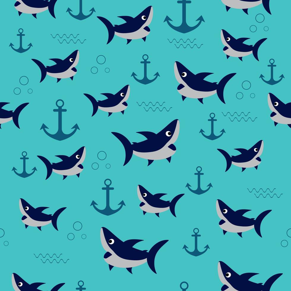 Seamless pattern toothy swimming angry shark animal sea fish. vector