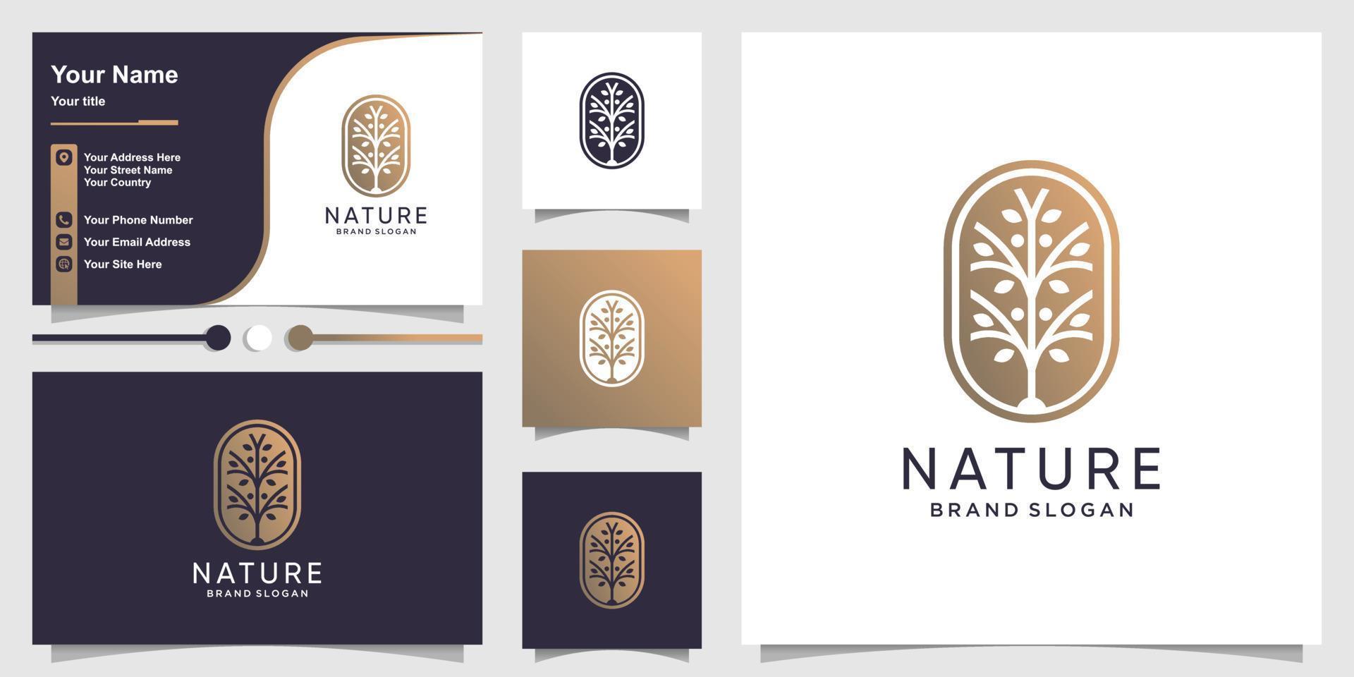 Nature logo template with unique concept and business card design Premium Vector