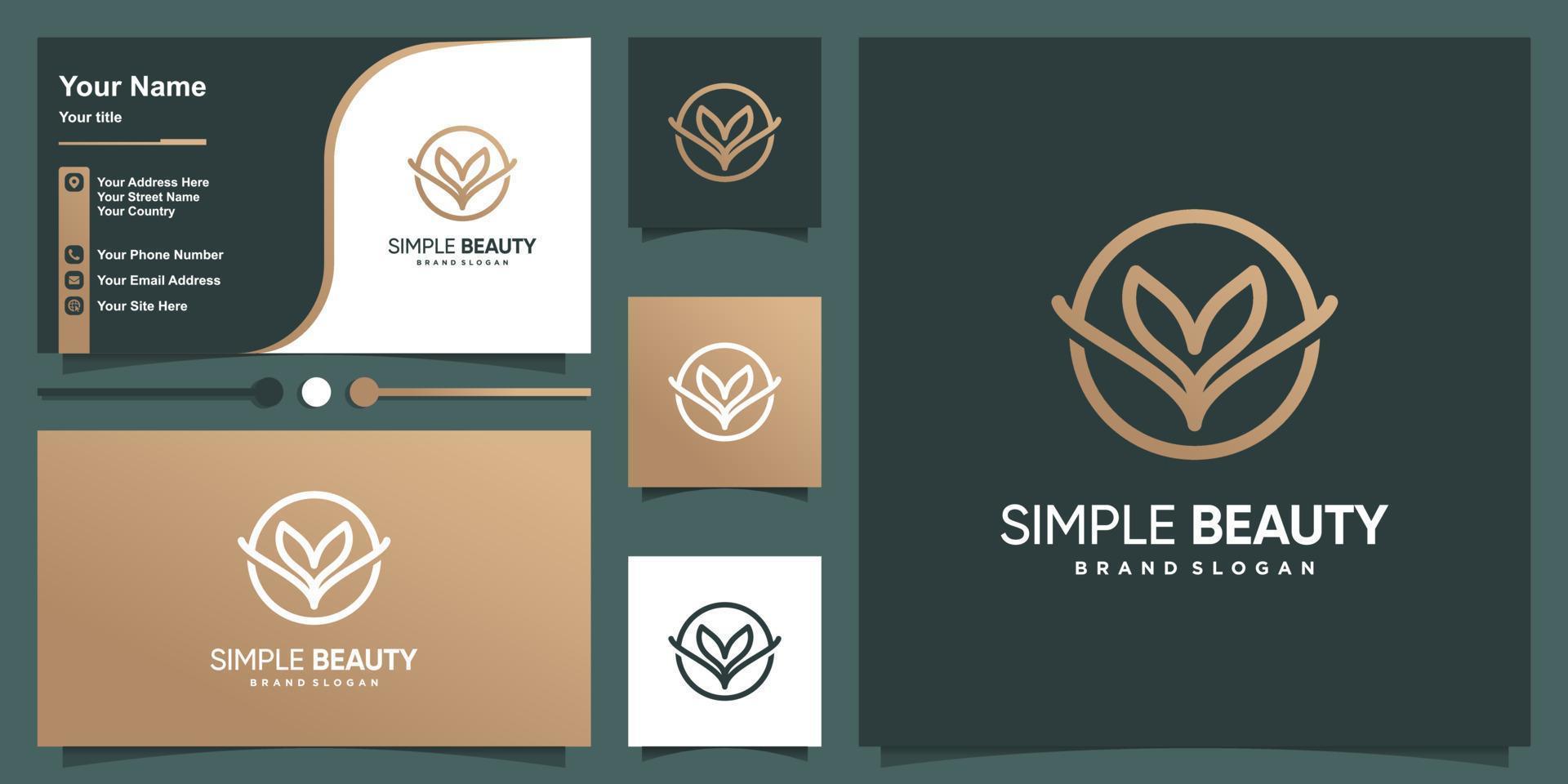 Simple beauty logo flower with line art style Premium Vector