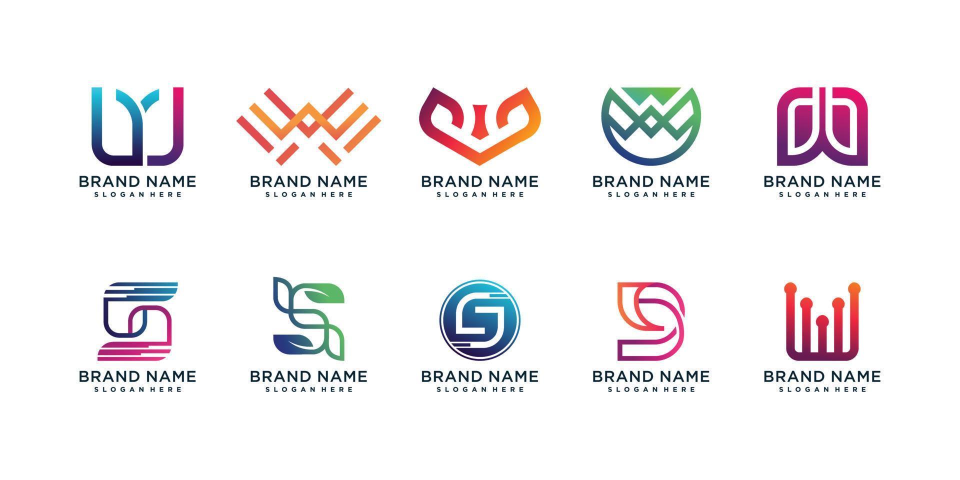 Set of letter W logo collection with creative color and unique concept Premium Vector